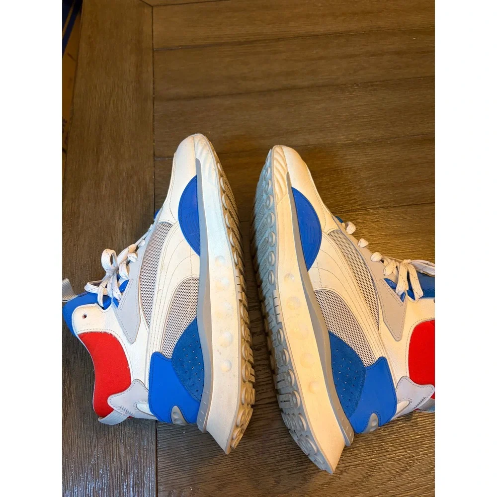 Puma Wild Rider Mid Mens White Blue Red Sneakers Sporty Colorblock Lifestyle